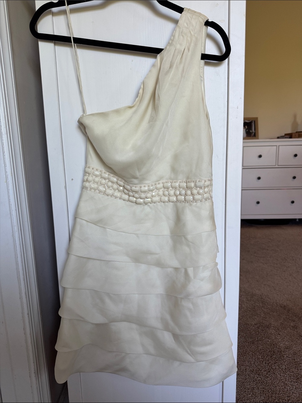New with tags Ark & Co Ivory One-Shoulder Beaded Waist Cocktail Dress